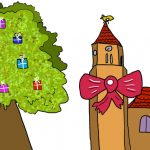 Zeichnung Baum Kirche Geschenke
