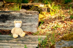 Teddybär mit Make im Herbst